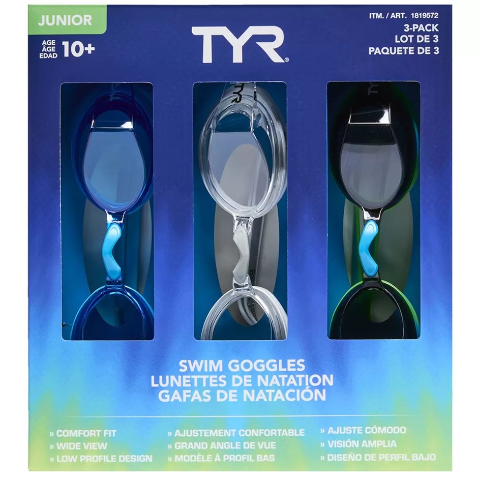 TYR Junior Goggle 3 Pack, Black/Blue/White