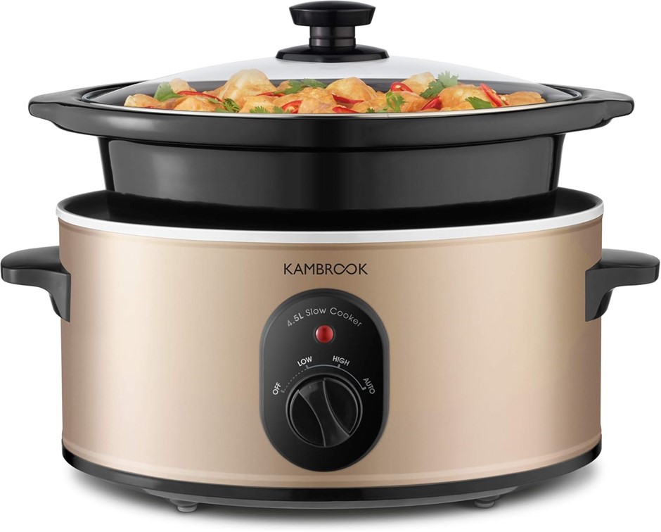 KAMBROOK Slow Cooker, 4.5L, Champagne. NB: slightly damaged box
