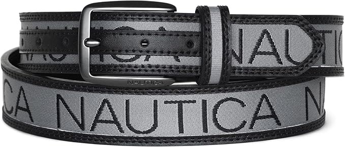 NAUTICA Men's Logo Ribbon and Leather Belt, Grey, 34 (Spain)