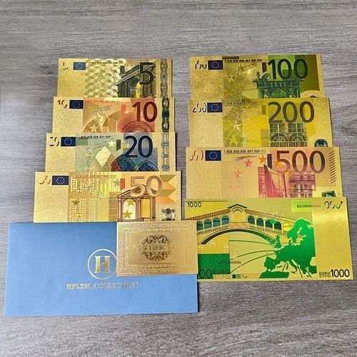 8pcs/Envelope 5 10 20 50 100 200 500 1000 Euro Gold Foil Plastic Set