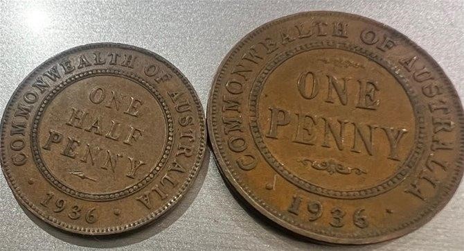 1936 Australia kgv One Penny and Half Penny