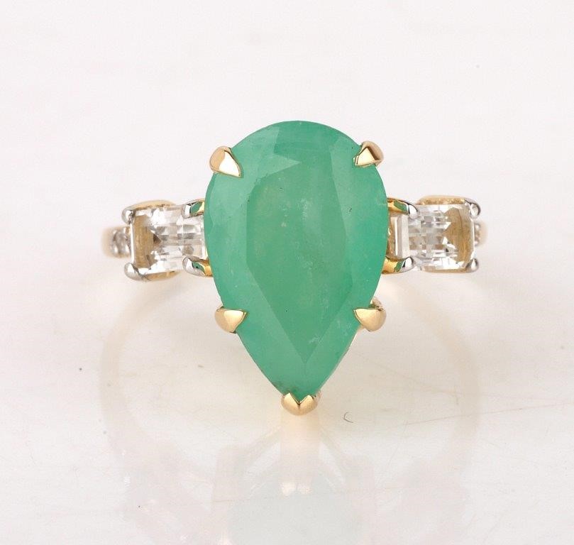 Yellow Gold Natural Emerald & Diamond Ring with Valuation