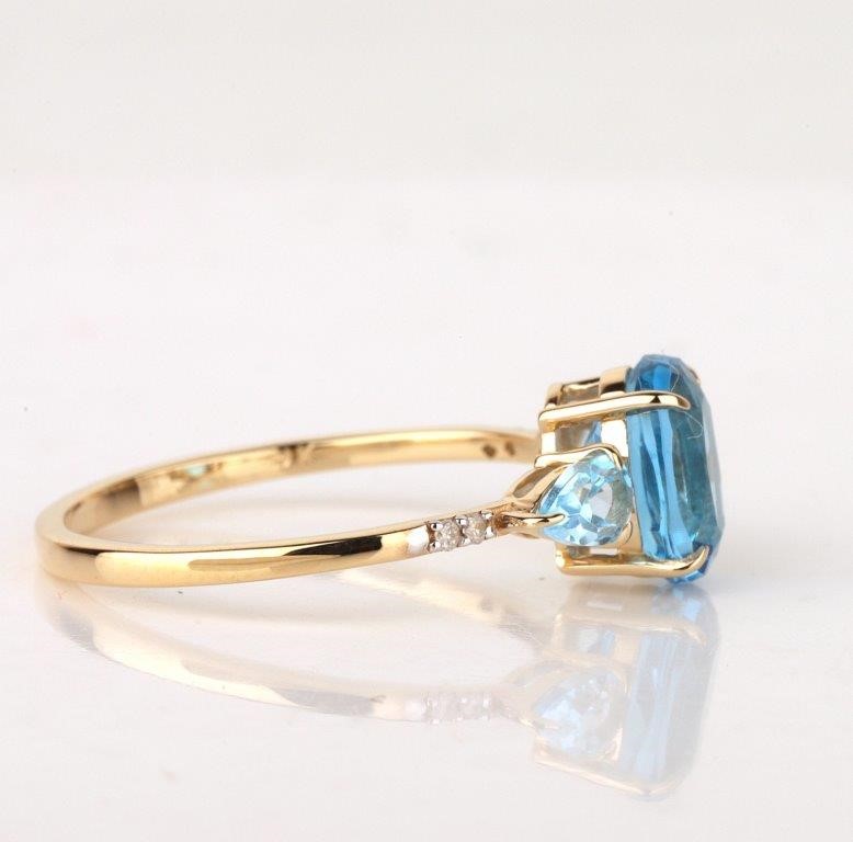 Yellow Gold Natural Swiss Blue Topaz & Diamond Ring  with Valuation