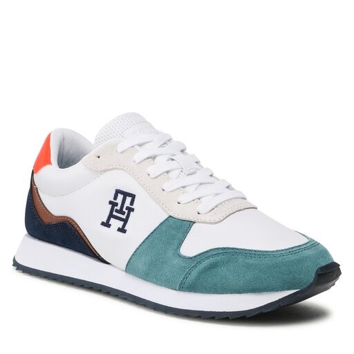 TOMMY HILFIGER Men's Evo Monogram Runners, Size EU45 / US11.5, White, FM0FM