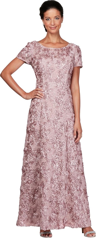 ALEX EVENINGS Women's Rosette Sequin Dress, Size 8, Rose, 112788. RRP: $269
