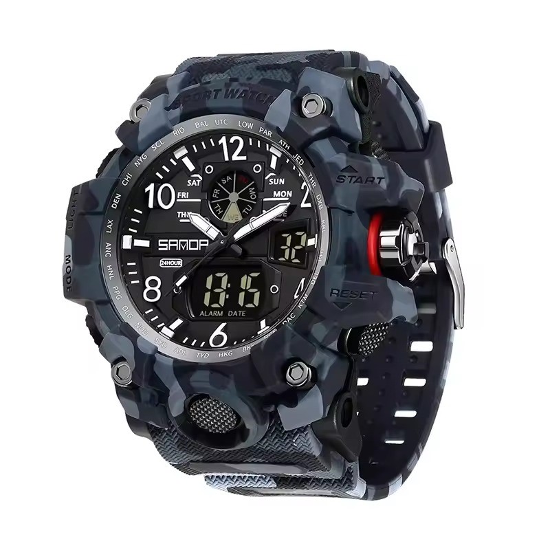 SANDA Digital LED Sports Camo Watch, 50m Water Resistant, Navy/Black, 3358.