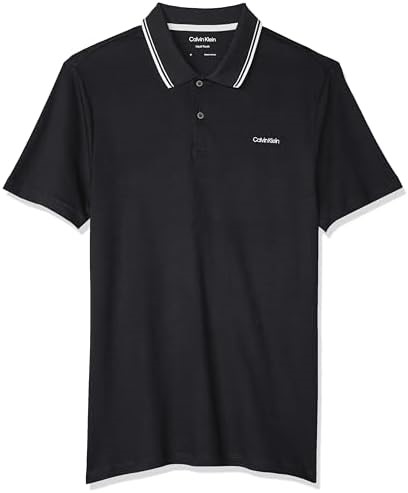 CALVIN KLEIN Men's Tipped Liquid Touch Polo, Size XL, 100% Cotton, Black/Wh