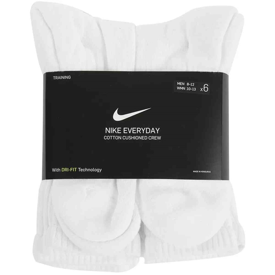 6 Pairs x NIKE Cushioned Crew Socks, Men's Size 8-12, DRI-Fit Technology, W