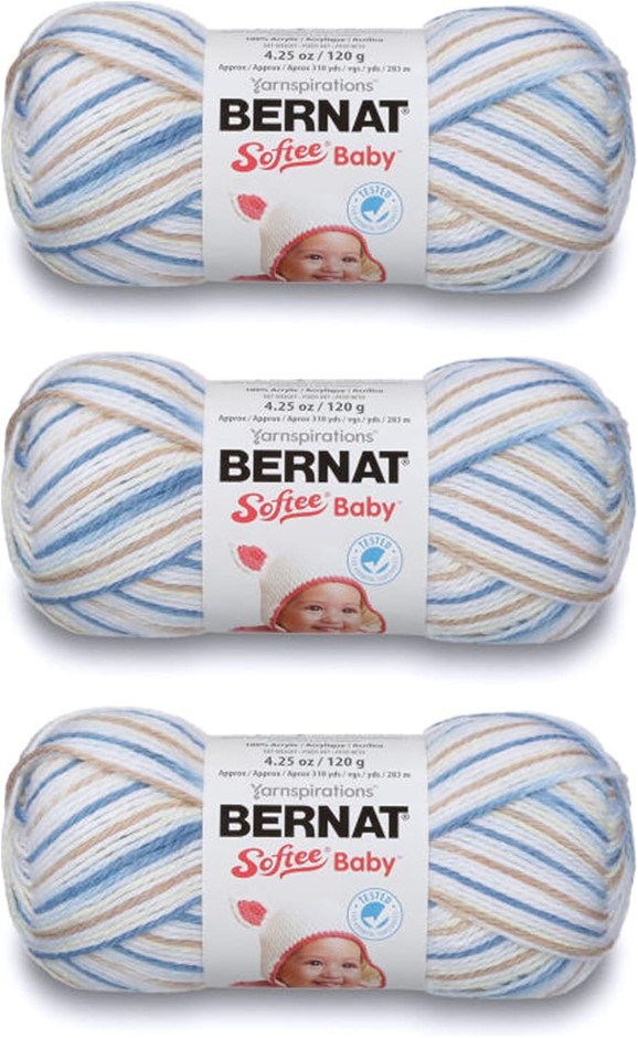3-Pack BERNAT Softee Baby Yarn, Each 120g (283m Lenght), Acrylic, Little Bo