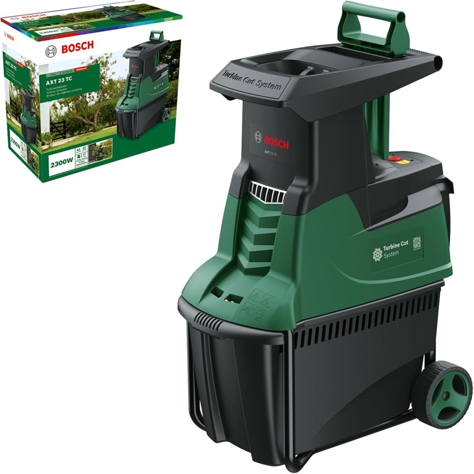 BOSCH 2300W Quiet Corded Electric Turbine Shredder Mulcher, Fast Auto Shred