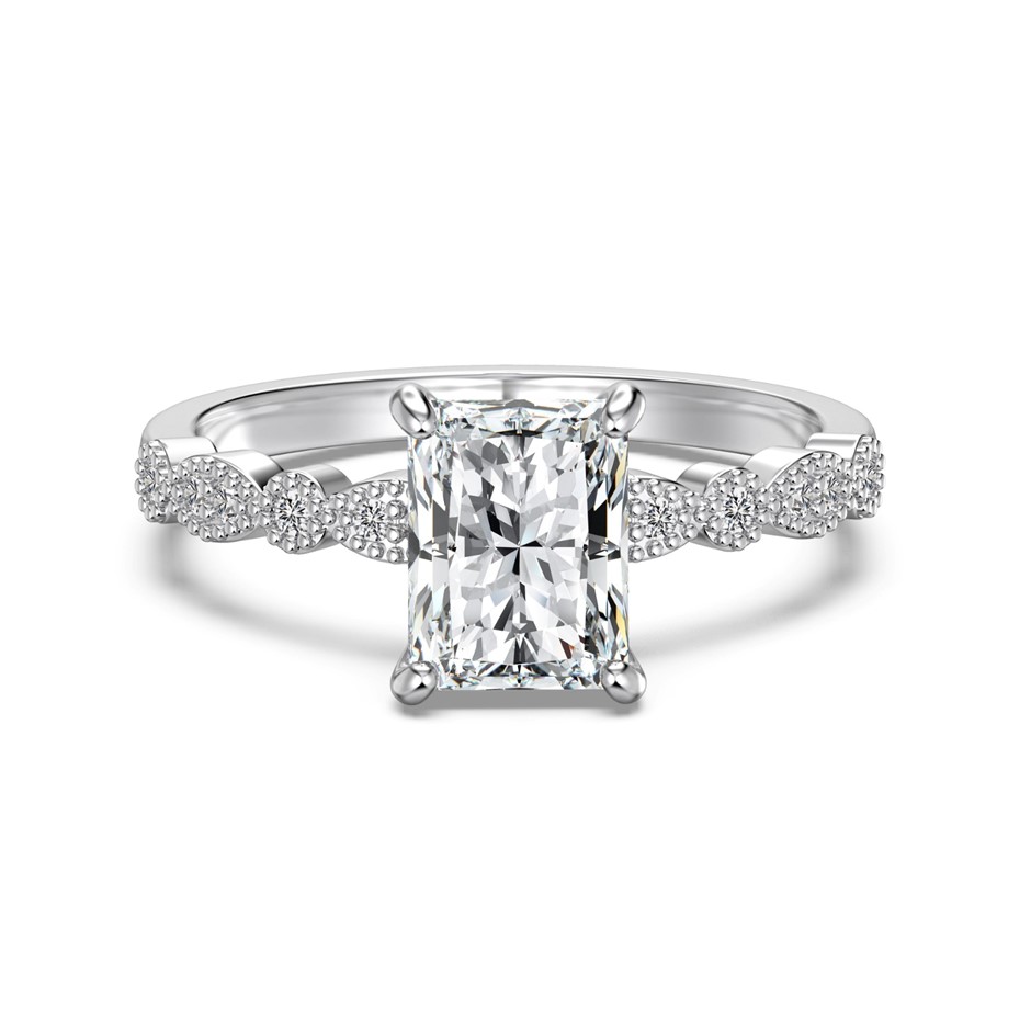 2.0ct Rectangle Cut GRA Certified Moissanite 925 Sterling Silver Ring - Siz