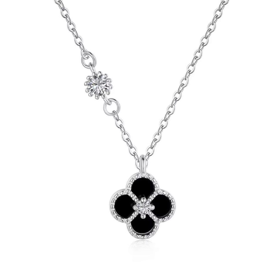 925 Silver Simulated Diamonds Clover Pendant Necklace