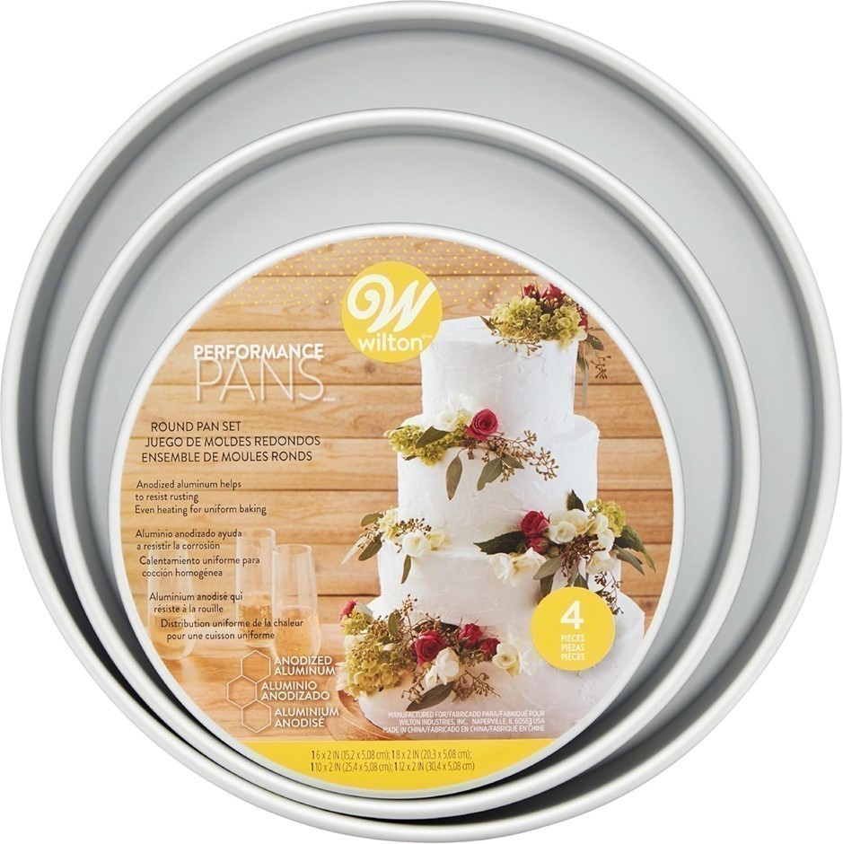 Pack of 4 x WILTON Round Cake Pans, for 6-Inch, 8-Inch, 10-Inch and 12-Inch