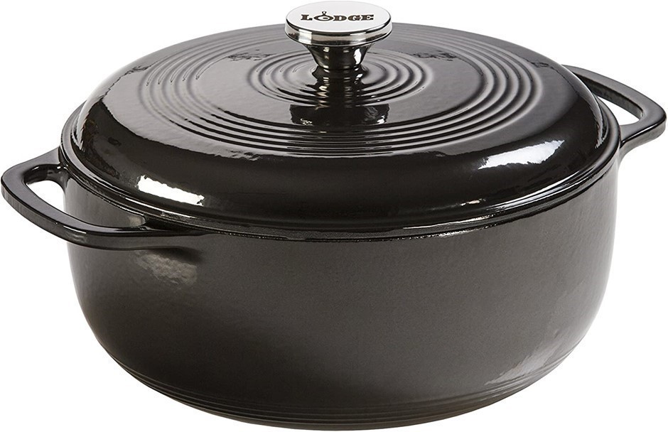 LODGE EC6D18 Enameled Cast Iron Dutch Oven, 5.7L, Midnight Chrome.