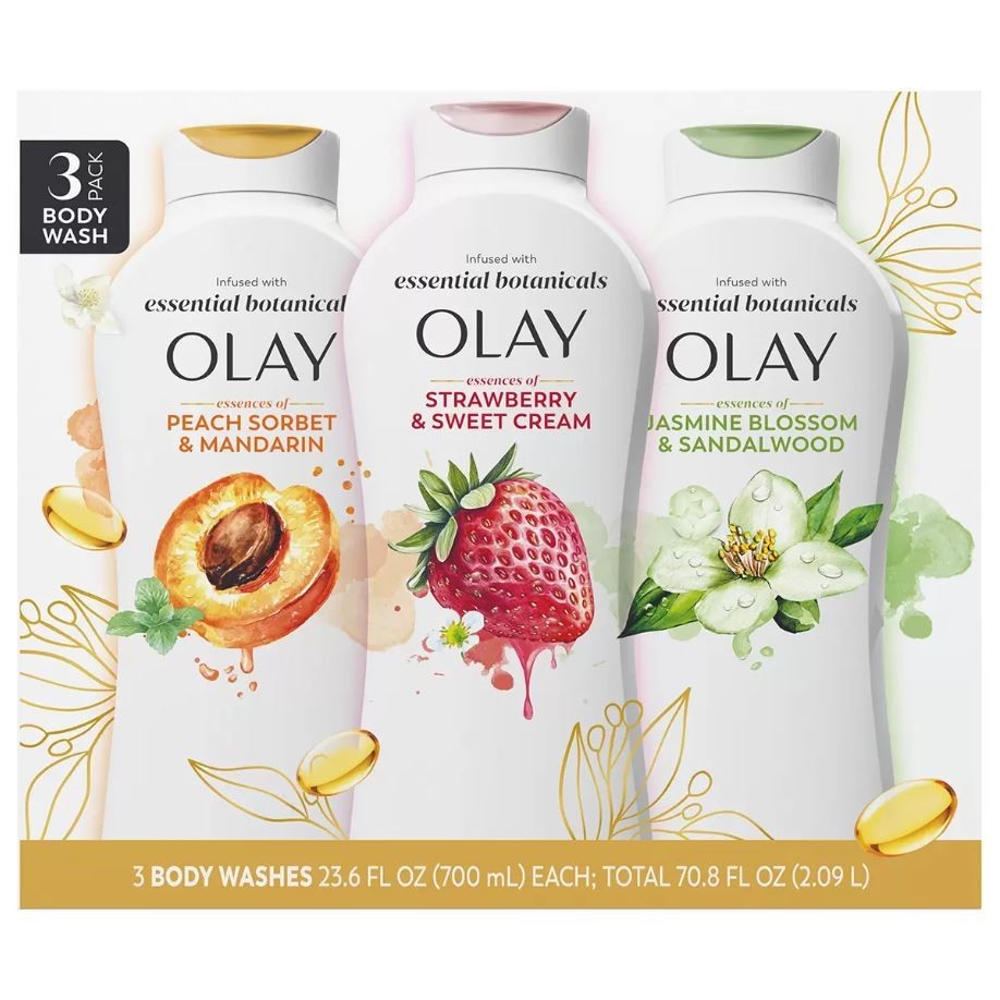 Pack of 3pc OLAY Essential Botanicals Body Wash, Peach Sorbet And Mandarin,