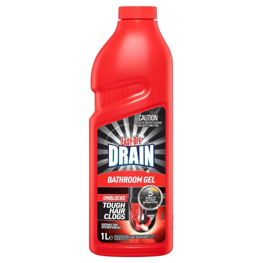 4 x EASY OFF Drain Bathroom Gel, 1L. N.B: Damaged packaging.