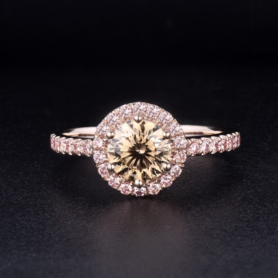 1.28ct Pink and Yellow Diamond Gold Ring