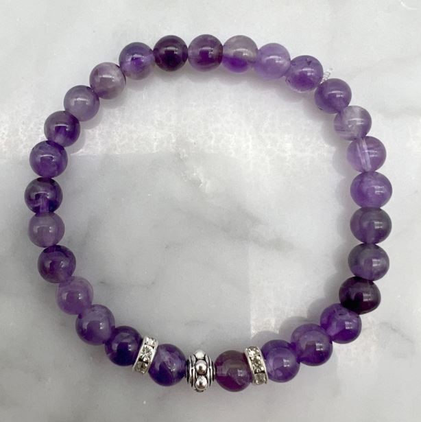 6mm Amethyst & Rhinestone Stretch Beaded Bracelet
