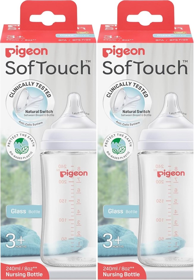 2 x PIGEON SoftTouch BPP Nursing Bottle Glass 240ml