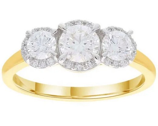 9K YELLOW GOLD 1.02ct F VS TRIO LAB DIAMOND RING