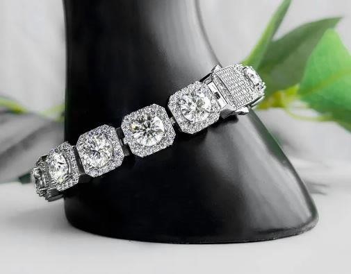 18k White Gold Filled Cuban Bracelet stamped(18K)-17.5cm