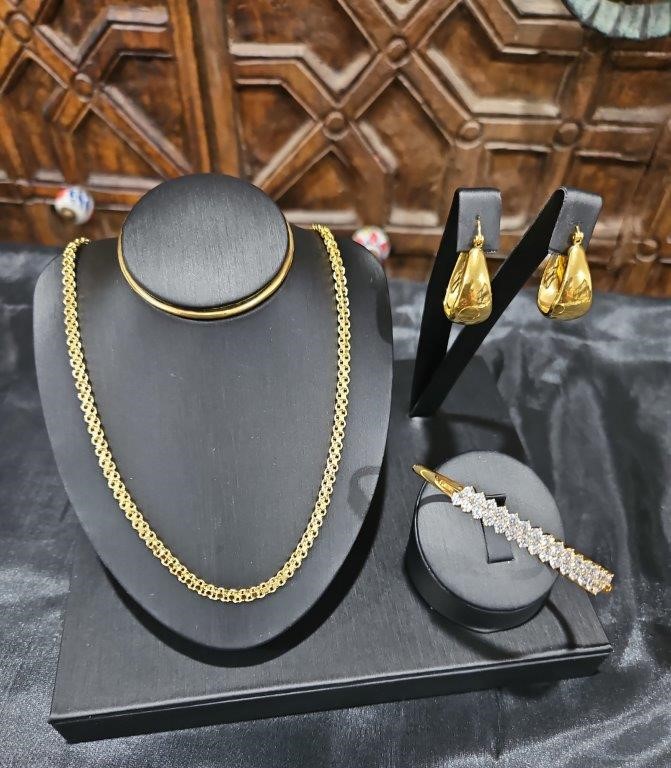 3pcs x 18KGF/Italy Stamped Yellow Gold Filled Chain & Bangle & Earring