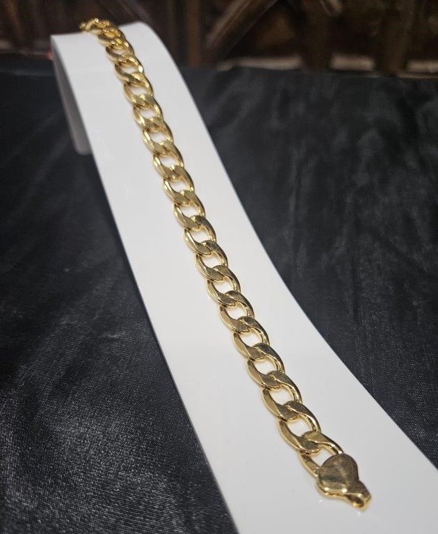 22KGoldFilled/Italy Stamped Solid Heavy Yellow Bracelet -17.5CM