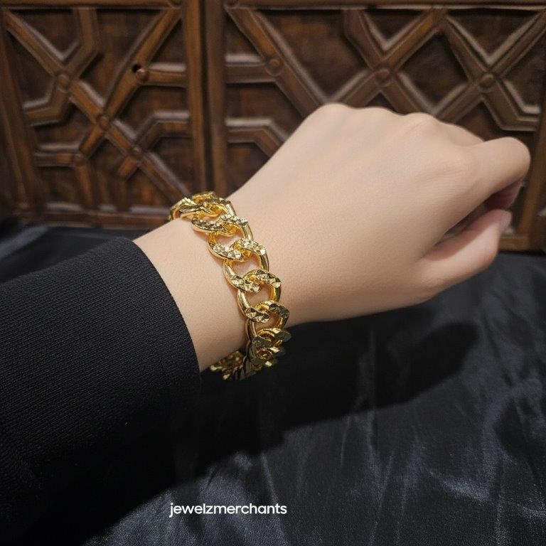 22KGoldFilled/Italy Stamped Solid Heavy Yellow   Bracelet -19CM-16MM