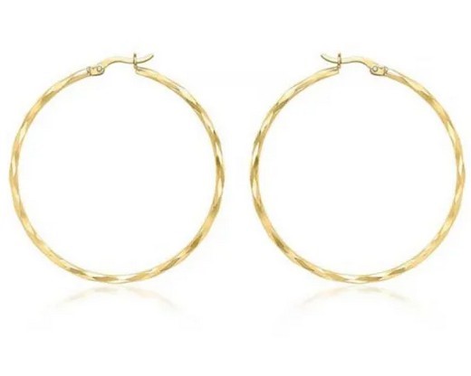 9K Yellow GOLD HLW DIAMOND CUT HOOP EARRINGS 42mm