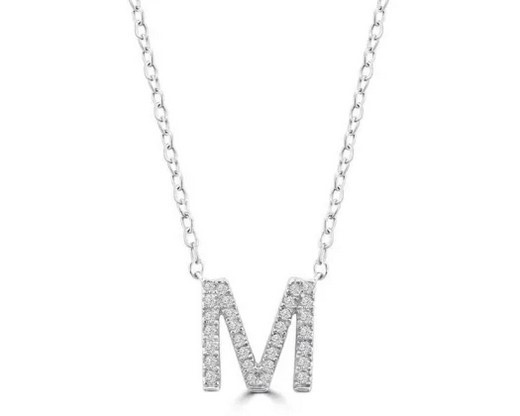 9K WHITE GOLD 'M' 0.09 HI I1 DIAMOND NECKLACE 40+5cm
