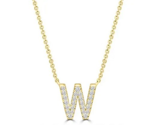 9K YELLOW GOLD 'W' 0.09 HI I1 DIAMOND NECKLACE 40+5cm