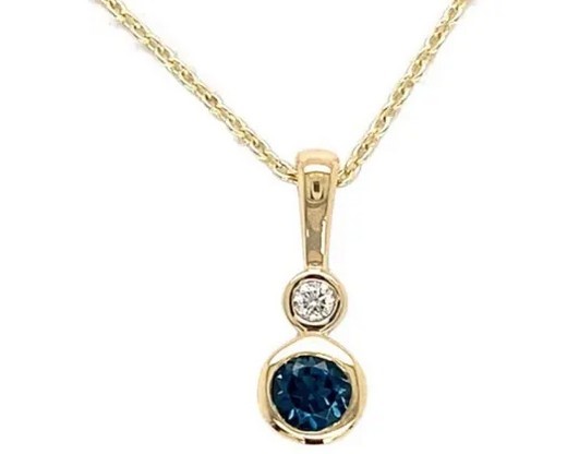 9K YELLOW GOLD 0.03ct HI SI DIAMOND BRACELETUE TPZ NECKLACE 45cm