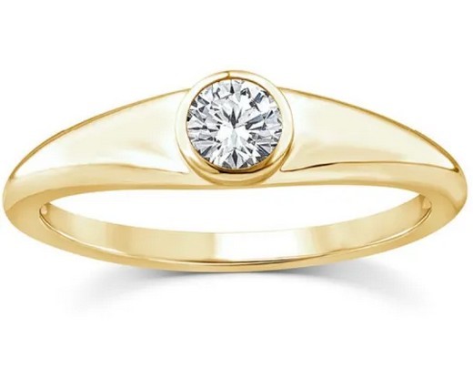9K YELLOW GOLD 0.25ct F VS LAB DIAMOND ROUND RING