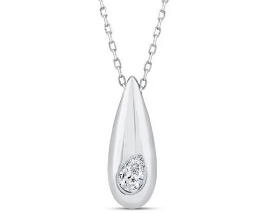 9K WHITE GOLD 0.12ct F VS LAB DIAMOND PEAR NECKLACE 40-45cm