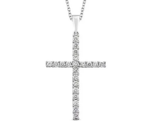 9K WHITE GOLD 0.25ct F VS LAB DIAMOND CROSS NECKLACE 40-45cm