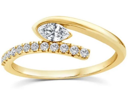 9K YELLOW GOLD 0.33ct F VS LAB DIAMOND MARQ RING