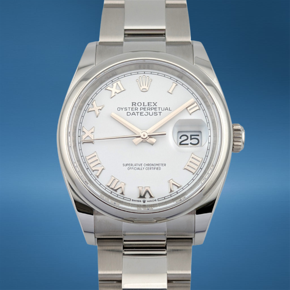 Rolex 126200 Datejust 36 White Roman Dial 36mm BxP