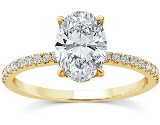9K YELLOW GOLD 1.75ct F VS LAB DIAMOND OVAL CLAW RING