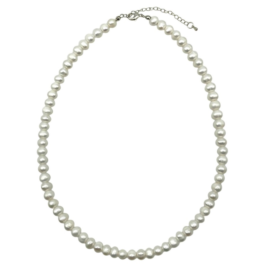7-8mm Potato Shape Pearl with Real Platinum Plated Necklace