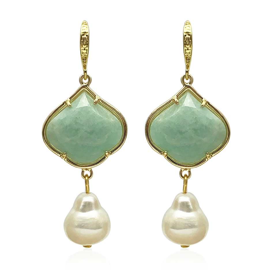 Fancy Amazonite & Freshwater Baroque Pearl Drop Earrings