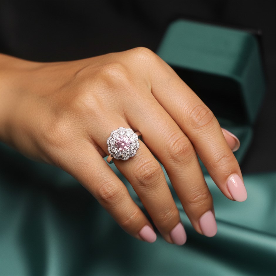 0.5ct GRA Moissanite Pink Brilliant Cut Ring (s925/Italy)