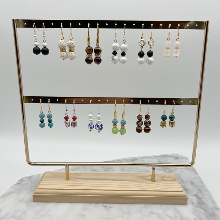 12 Pairs Gemstone, Ceramic & Rhinestone Spacer Drop Earrings