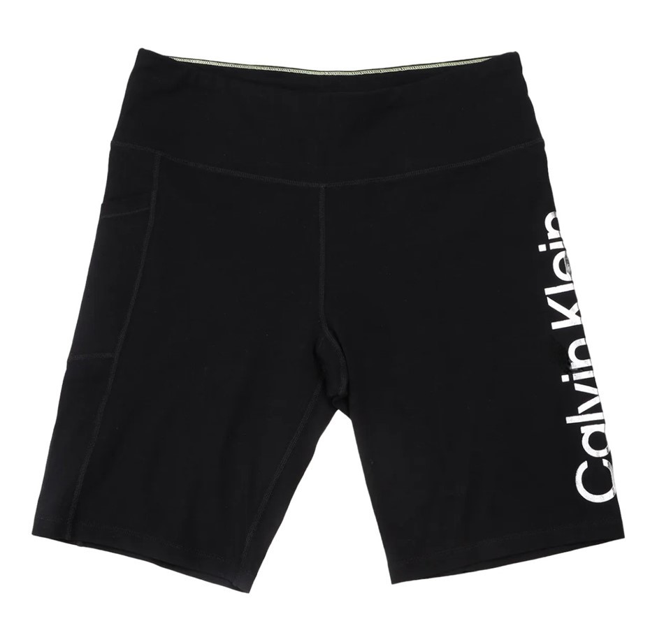 CALVIN KLEIN Women's Short Leggings, Size L, 90% Cotton, Black/Silver (BSV)