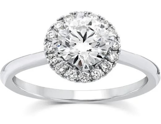 9K WHITE GOLD 1.15ct F VS LAB DIAMOND RND HALO RING