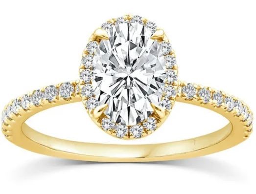 9K YELLOW GOLD 1.25ct F VS LAB DIAMOND OVAL HALO RING