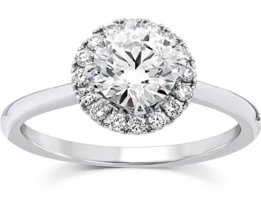 9K WHITE GOLD 1.15ct F VS LAB DIAMOND RND HALO RING