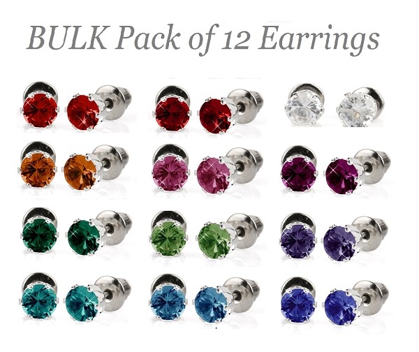 BULK PACK - 12 x Pairs of Birthstone Coloured 5mm Earrings