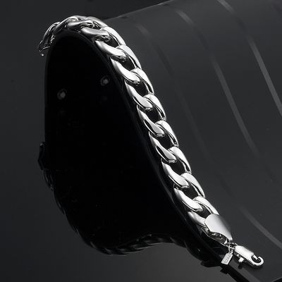 Rhodium Plated Classic 8" Unisex Chunky Classic Curb Chain Bracelet