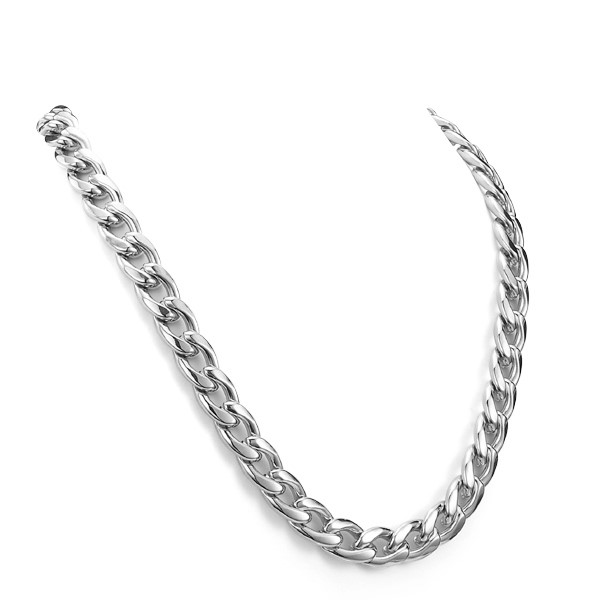 Rhodium Plated Chunky 24" Curb Chain Necklace with Lobster Clasp