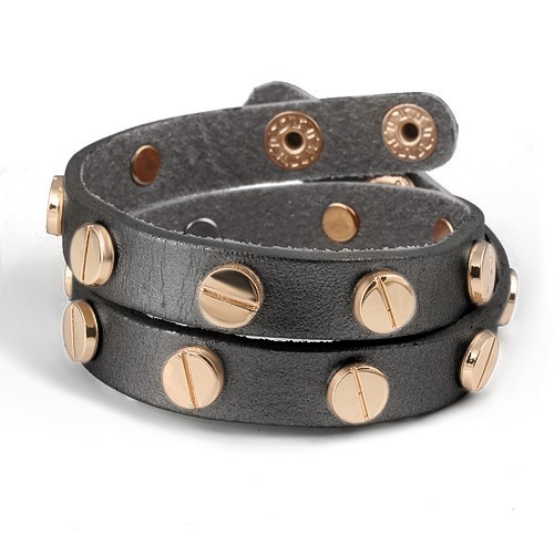 Black Leather Rivet Cuff Bracelet